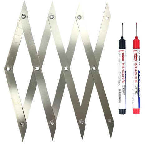 4 Points Chercheur de Centre Kit pour des Mesures Précises, Règle D'outil de Mesure Equidistante en Acier à Ressort, avec 2 Stylo Marqueur, pour le Soudage et le Travail du Bois (Argent)