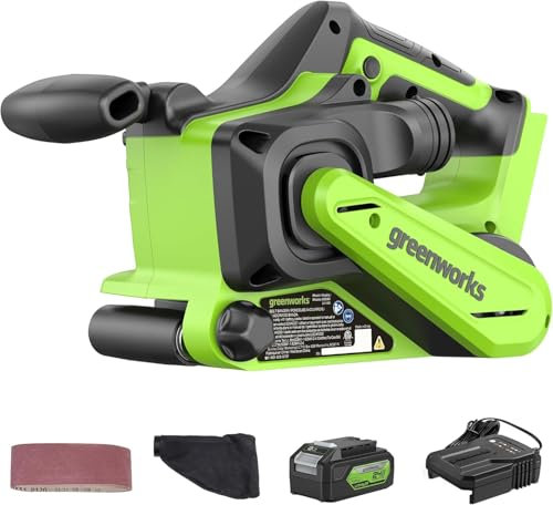 ONEVAN Ponceuse à bande sans fil avec deux batteries de 4,0 Ah et 3 bandes abrasives P80 533 x 76 mm, 6 vitesses, sans fil, électrique, Sander