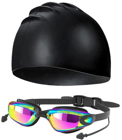 TPZORJX Lunettes de natation et bonnet de bain,Accessoires de natation,Lunettes de natation et bonnets de bain unisexes,Anti-buée,protection UV,étanche,lunettes de plongée adultes pour homme et femmes