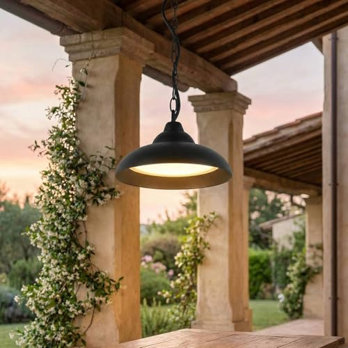 Lampada a sospensione LED da esterno Alluminio Larghezza 25 cm H: max. 73 cm IP54 Nero 3000 K bianco caldo 640 lm Lampada a sospensione moderna Lampada da veranda Lampada da esterno