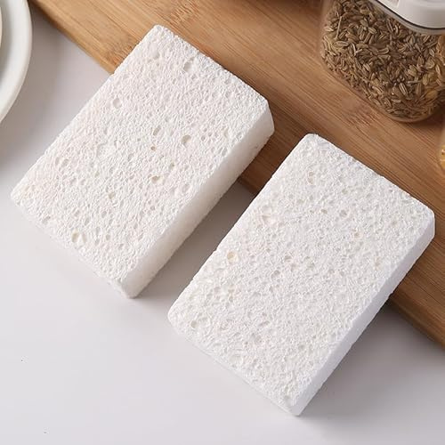 Namzi 10 delar naturlig trämassa bomullssvamp, vit förtjockad köksrengöring och disksvamp, absorberande, skurdyna 11 x 7 x 1,5 cm