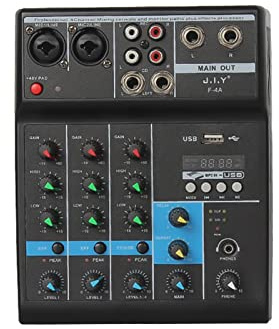 Table de mixage audio professionnelle 4 canaux Bluetooth Console de mixage DJ Scène d'enregistrement USB Console de mixage audio avec effet de réverbération portable et Lightwe