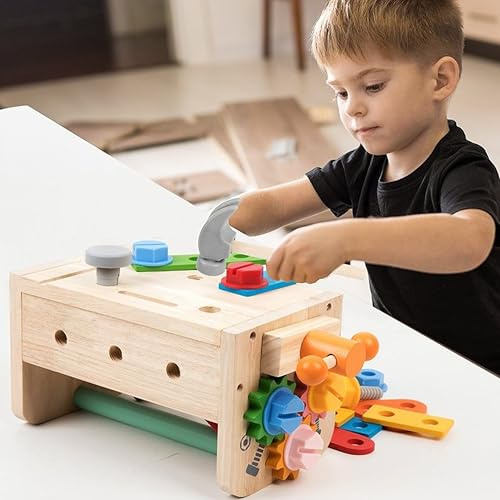 OCAFOX Coffret Montessori de 35 Pièces – Ensemble d’Outils en Bois pour Enfants – Activité Créative et Éducative avec Stickers DIY – Cadeau Ludique pour Filles et Garçons de 3 à 13 Ans