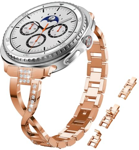 KeHowy Metallarmband för Samsung Galaxy Watch 8 (40 mm 44 mm)/8 Classic 46 mm, elegant smal enkedja, dambling, strass, rostfritt stål, armband, ersättningsarmband för Samsung Galaxy Watch 8 Classic 46