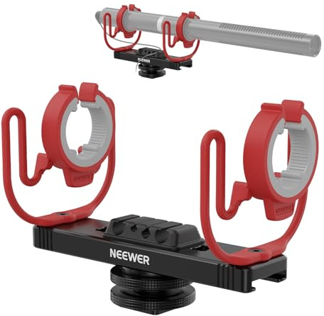 NEEWER Microphone Shock Mount, Adjustable Cold Shoe Mic Holder for Camera, Boom Pole, Tripod Accessories Compatible with Rode NTG Series Sennheiser MKE600 Audio Technica AT875R, MH2