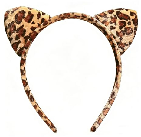 XETHI Diadem med Leopardmönster och Mjuka 3D Kattröron | Hårband för Dam Cosplay | Halkfritt Pannband för Ansiktstvätt, Makeup och Fest