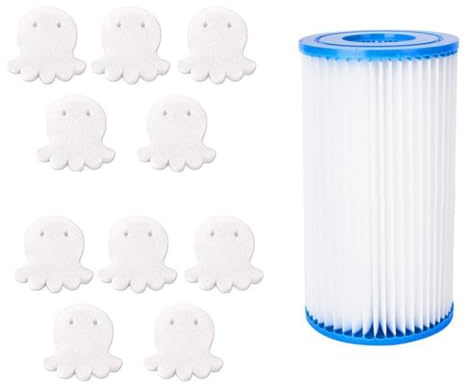 VIRELLO Kit de filtre éponge absorbant l'huile de piscine, cartouche réutilisable de type A/C avec 10 extracteurs d'écume pour piscines hors sol et spas, kit d'entretien facile à installer