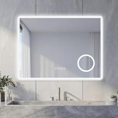 NeoArt Specchio Bagno con Luce LED Antiappannamento 3 Temperature Colore 3000K-6500K Dimmerabile 10%-100% Lente Touch con Memoria HD Specchio bagno LED IP44 IP65 Impermeabile 80x60cm