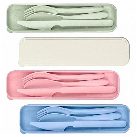 4 Set Posate in Plastica Portatile, per Scuola Picnic Viaggi, 4 Colori