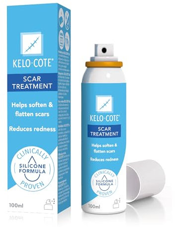 KELO-COTE - Spray Pour Traitement Des Cicatrices Excessives - Formule Silicone - Atténue Rougeurs & Démangeaisons - Résiste À L’Eau - Transparent - Cliniquement Prouvé - 100 ml