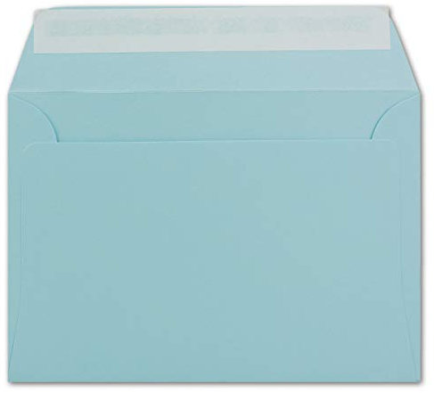 50 DIN C6 Brief-Umschläge Hell-Blau - 11,4 x 16,2 cm - 120 Gramm Haftklebung Standard Brief-Kuverts für Taufe & Einladungen von Ihrem Glüxx-Agent