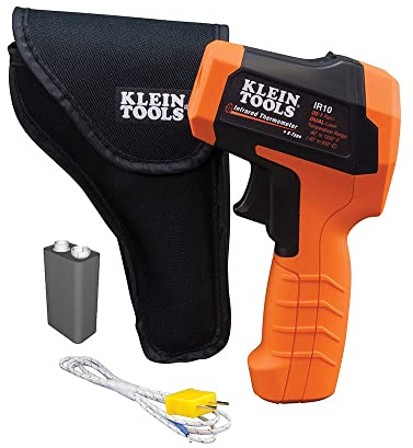 Klein Tools IR10 | Dual-Laser IR-Thermometer & K-Typ Sonde | –40 °C bis 650 °C | DS-Verhältnis 20:1 | Hintergrundbeleuchtetes Display & Alarmfunktionen | Etui, Sonde & 9 V Block enthalten