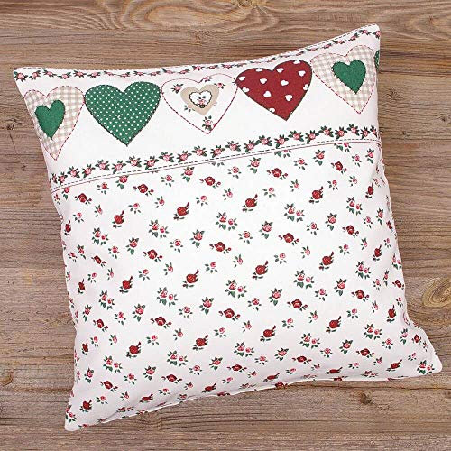 matches21 HOME & HOBBY Kissenbezug 40x40 cm - Baumwolle Kissenhülle VRONI im Landhaus-Stil weiß Herzen Rosen Blumen - Waschbarer Reißverschluss Zierkissen-Bezug für Couchkissen