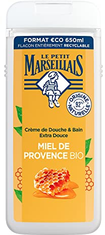 Le Petit Marseillais - Crème de Douche & Bain Extra Douce Miel de Provence Bio (flacon de 650 ml) – Gel douche avec 92 % d'ingrédients d'origine naturelle – pH neutre pour la peau et sans colorant