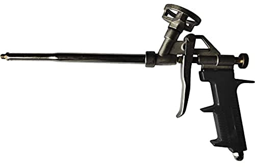 Home it Work® Pistola per schiuma poliuretanica – Professionale per bombolette con valvola o filettatura – Corpo in alluminio con rivestimento in nichel – Impugnatura ergonomica in plastica PP nera