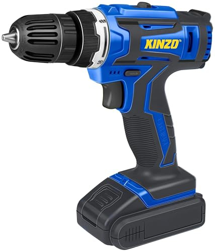 Kinzo Akkuschrauber - Akku Bohrmaschine für Holz Metall Kunststoff - Akkubohrer mit LED Licht - Schrauber 14.4V und 1300mAh Li-Ion - Blau