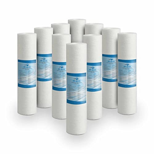 Bellerofonte Filtre sédiments 10 pouces 25 microns en polypropylène. Élimine le sable, le limon, les particules de rouille et les impuretés en suspension jusqu'à 25 microns 10 pièces
