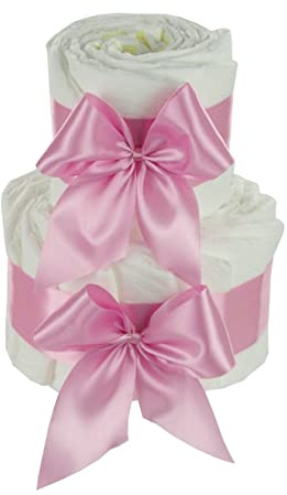 DIY Windeltorte zum selber gestalten | Geschenk zur Geburt für Junge Mädchen neutral (2-stöckig, rosa)