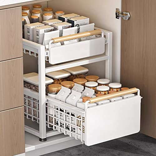 IMPREC Rangements sous Évier, Étagère De Rangement Coulissante sous L'évier Organisateurs Coulissants for La Maison sous Le Rangement De L'armoire (Color : Bianco, Size : 24.5x39x42cm)