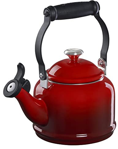 Le Creuset Enamel On Steel Demi Tea Kettle with Metal Finishes, 1.25 qt., Cerise