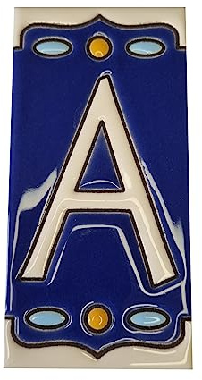 Azulejos de números de casa y letras de cerámica pintados a mano en español Nazari M-1 11 x 5,5 cm o 5,5 x 11,0 cm (baldosa letra A)