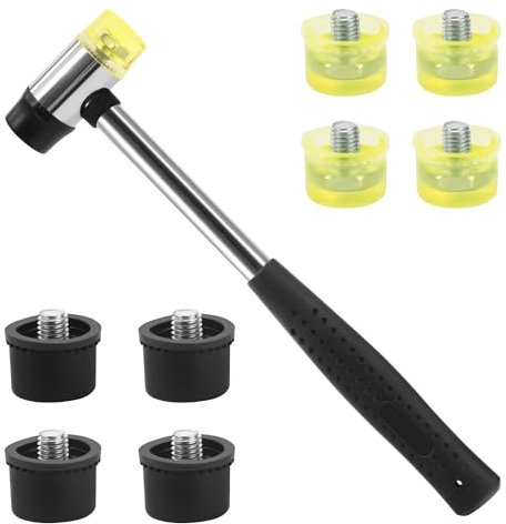 Martillo de Goma con 8 Cabezales de Repuesto Mazos de Goma de Doble Cabeza No Deja Marcas para Madera Cuero Artesanías 25mm
