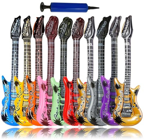 smilixin Confezione da 11 chitarre gonfiabili, set di giocattoli rock star gonfiabili, decorazioni per feste anni '80, 10 chitarre gonfiabili e 1 gonfiatore