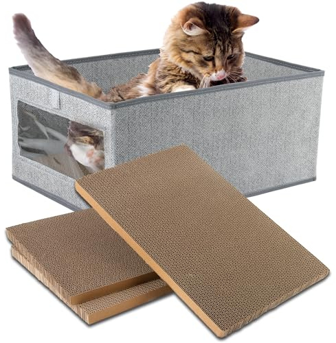 Kichwit Large Cat Scratching Pads, 3pcs Cat Scratcher Cardboard with a Box, Reversible Cat Scratching Board,16.5 x 11.7 (Large)