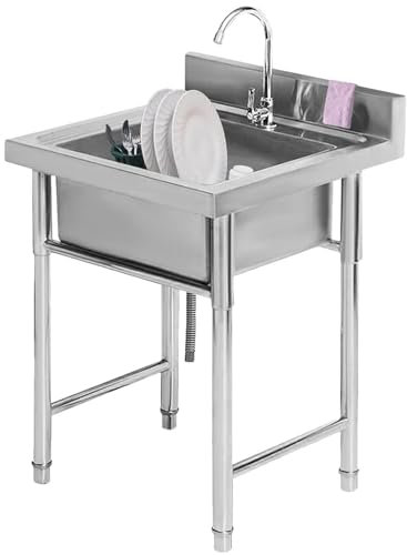 Commercial Restaurant Sink Set Free Standing Catering Sink Restaurant Kitchen Sink for Indoor Outdoor Laundry Garage,60cm