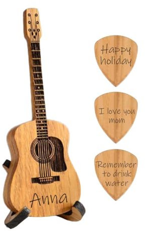 MANYUN Gitarrenplektrenhalter mit 3 Gitarrenplektren, personalisierbar, aus Holz, mit Ständer, einzigartige gravierte Gitarrenplektren, Akustikgitarre, Box für E-Gitarre, Ukulele-Liebhaber