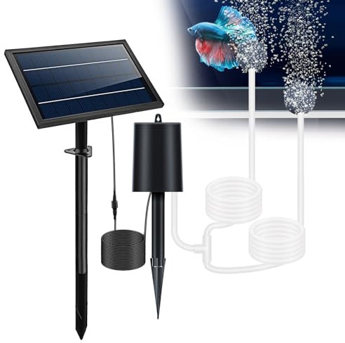 HUIOP pompa per laghetto ad energia solare,Kit Pompa ad Aria ad Energia Solare 10V 8W Pannello Solare Pompa ad Aria con Tubo Pietre porose 3 Modalità di Lavoro Aeratore Solare Impermeabile Ossigenator