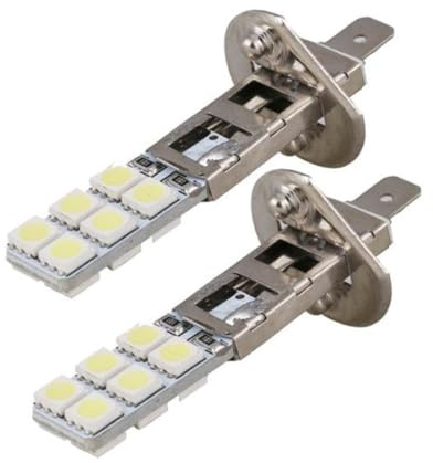 FUNOMOCYA Lampadine LED H1 12v per Auto 2 Pezzi, Fari Antinebbia Bianco Metallo 12 LED 5050, Design Sottile e Chip Stabile per Illuminazione Esterna Veicoli