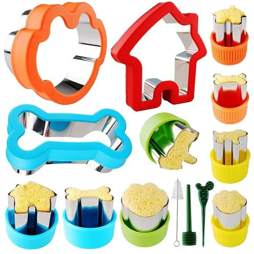 ItsyFox 14PCS Sandwich Cutter Set, Dog Theme Funny Cookie Cutter, Biscuit Shape Cutters, Bread Sandwich Cutter, Pancake Maker, Fruits Vegetables Cutters