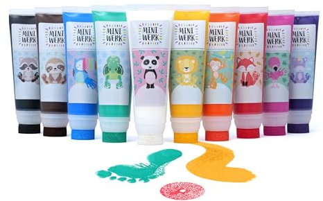 Miniwerk Naturfärg set om 10 med svampfäste – 10 ekologiska målarfärger från naturliga råvaror, fri från skadliga ämnen som fingerfärg – baby handavtrycksset, fotavtryck baby