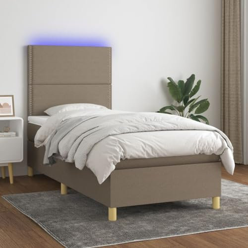 Brokky Boxspringbett mit Matratze & LED Bett Mit Bettkasten Bett Boxspringbett Betten Boxspringbett Mit Matratze Taupe 90x190 cm Stoff - 3135321