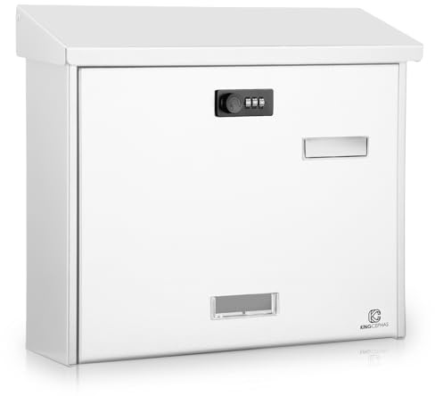 KINGCEPHAS Post Box,Wall-Mounted Mailbox with Combination Lock,Large Capacity,Waterproof Postbox,Letter Box,37.7x11.5x32cm (White)
