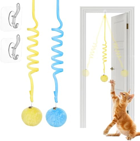 Snrtevu Interaktives Katzen Gummizug Spielzeug, Katzenspielzeug Hängende Türrahmen, Katzenspielzeug Türrahmen Selbstspielend, Mit Glocke Interaktives Für Indoor Kätzchen Verfolgungsjagd (2PCS-1)