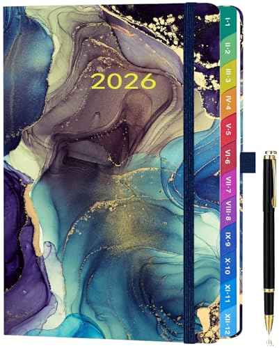 Agenda 2026 Vista Semanal A5 Hardcover (Enero - Diciembre 2026) – Planificador Semanal Y Mensual, Calendarios Mensuales A Color, Página A Color, Con Bolígrafo Y Bolsillo Interior - Mármol