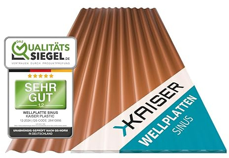 KAISER plastic® Wellplatten kupfer | Wellplatten Dach, Welldach Kunststoff | Dachplatten wetterfest | Überdachung | Sinus 76/18 – 90 x 117 cm | 1 Stk.