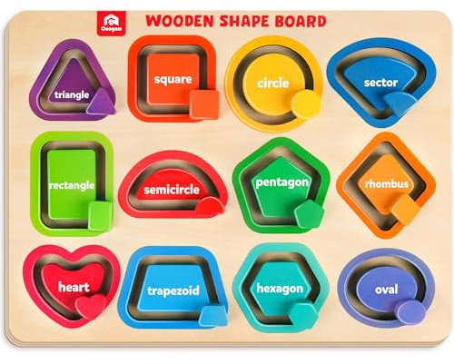 Coogam Wooden Color Shape Puzzle Board for Toddlers, Movable Sorting and Stacking Montessori Peg Board Matching Game Activities, Fine Motor Educational Learning Toys for Kids 3 4 5 Year Old