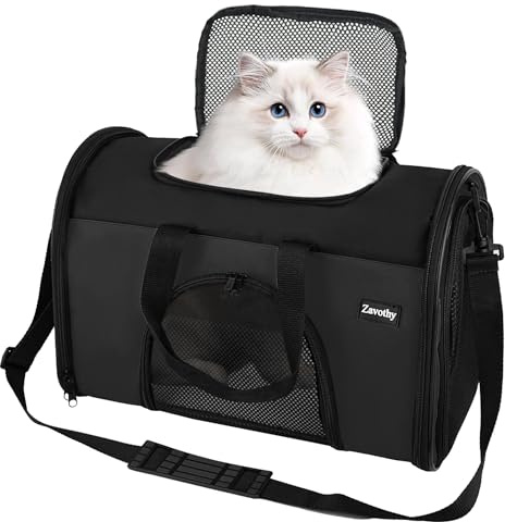 Zavothy Sac de transport pour chats et chiens, sac de transport, respirant et pliable, transporteur pour chats avec bandoulière réglable, matelas en peluche amovible (noir, S)