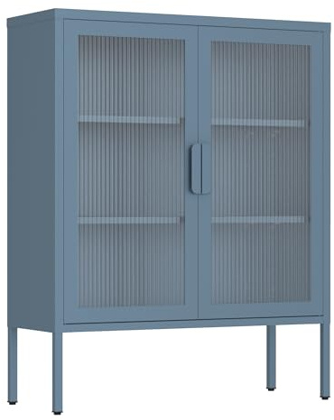 Brigros - Vetrinetta Metallica 2 Ante Con Ripiani Regolabili In Acciaio E Ante In Policarbonato, Credenza Soggiorno Moderna Con Vetrina 80x38x100 Cm In Metallo Colorato (Ceruleo)