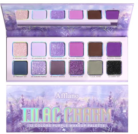 Afflano Palette di ombretti viola lavanda, multicromo, opachi e viola, altamente pigmentati, ben oscuranti, ombretti cromati in rosa e viola, per il trucco quotidiano Smoky Goth