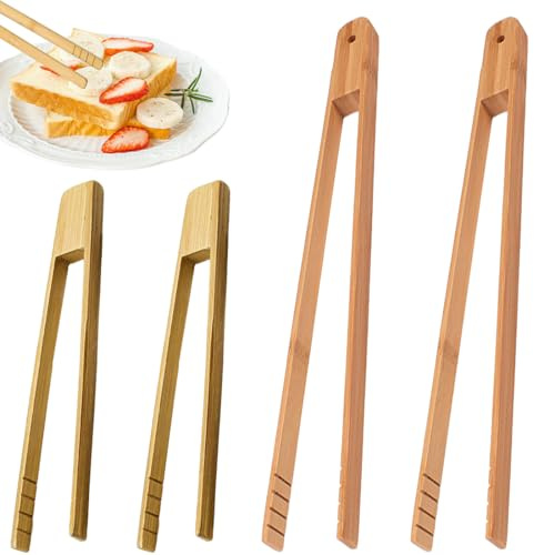 BAHME 4 st trätänger, grilltänger, trä, grilltänger, trägrilltång, kök, grilltång, naturligt av obehandlat bokträ, limmad, trätång för grillning, räfflad med fast handtag