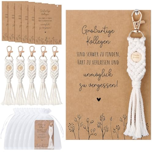 Tenare 10 Set Regalos de Agradecimiento Regalo de Despedida Llavero de Macramé Großartige Kollegen Tarjeta con Bolsa de Organza para Colegas Equipo Amigos Cumpleaños Mujeres