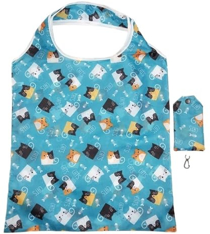WSQHAO 5 st tryckt polyester hopfällbar axel shopping väska kreativ bärbar handheld förvaring stormarknad för shopping