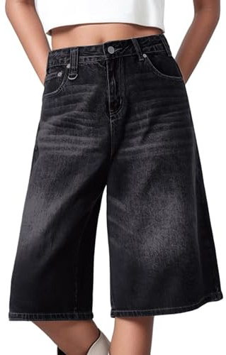 Pantalones Vaqueros Holgados para Mujer, Bermudas Vaqueras Mujer, Pantalon Baggy Denim Corto Streetwear Hip Hop Pantalones Y2K Oversize Jeans Pantalon de Ocio Retro Verano