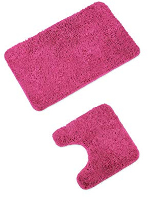 WohnDirect Badmattor set – WC matta (45 x 45 cm), badmatta (50 x 80 cm) – halkfri tvättbar badrumsmatta med utskurning för toalett – rosa