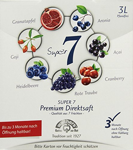 Walthers Super 7 Premium-Direktsaft aus Aronia, Goji, Acai, Cranberry, Granatapfel, Heidelbeersaft, 1er Pack (1 x 3 l Getränkekarton)