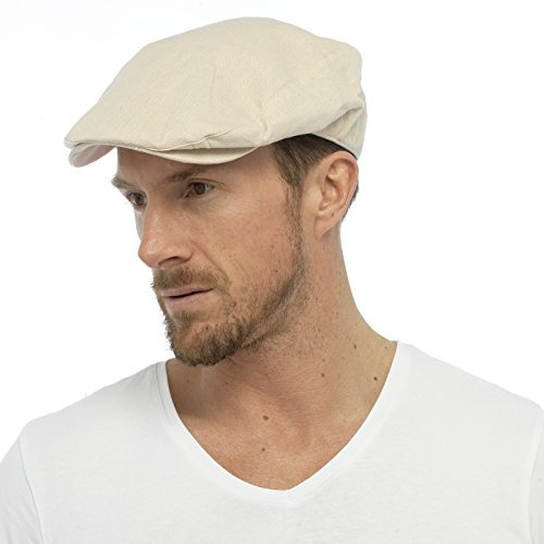 Herren Baumwolle Leinen Stoff Flache Kappe Gefüttert Sommer Sonne Spitze Marineblau Stein M/L L/XL - Stein, L/XL